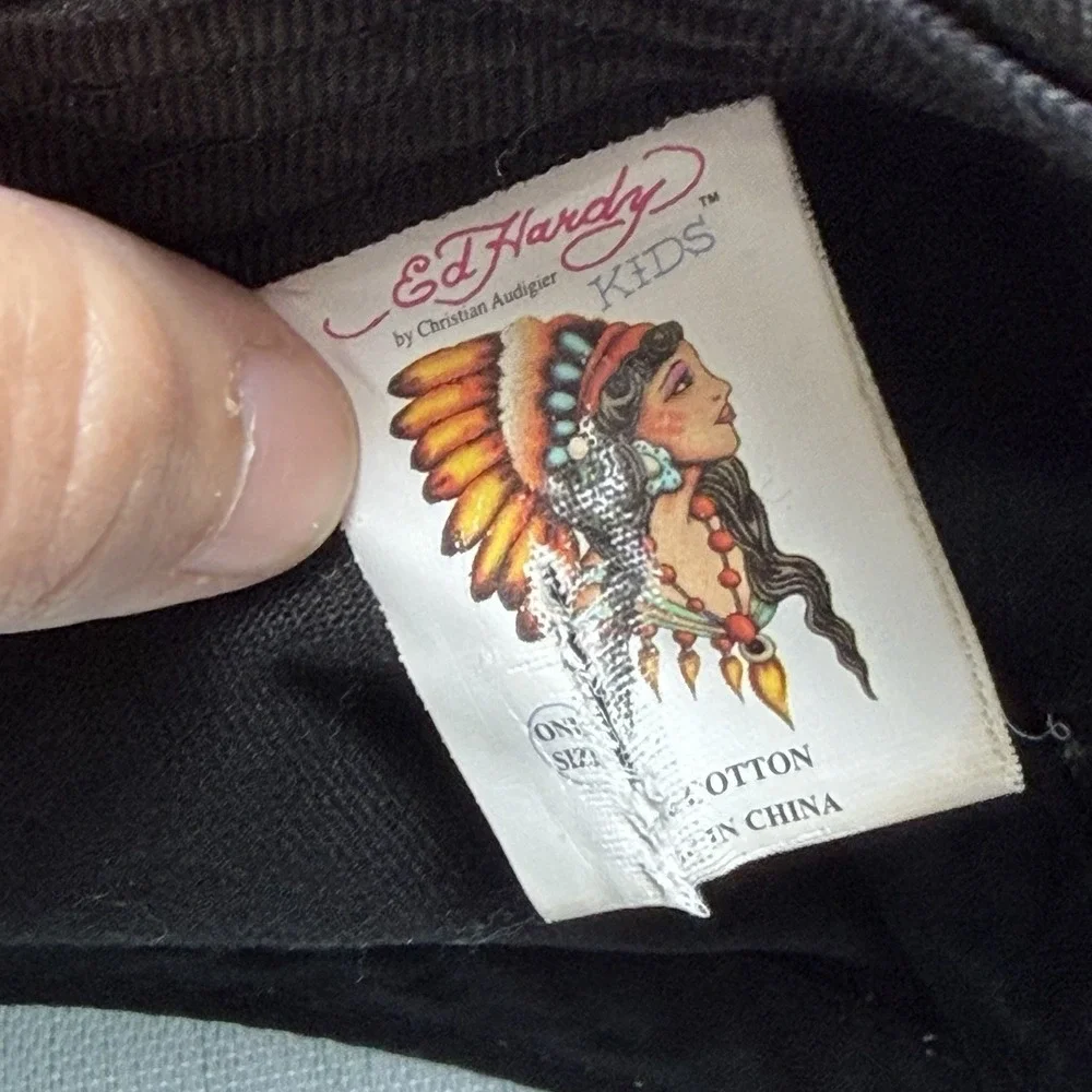 Ed Hardy Trucker Hat‎ Kids Butterfly Fairy Embroidered Y2K Blue Cap